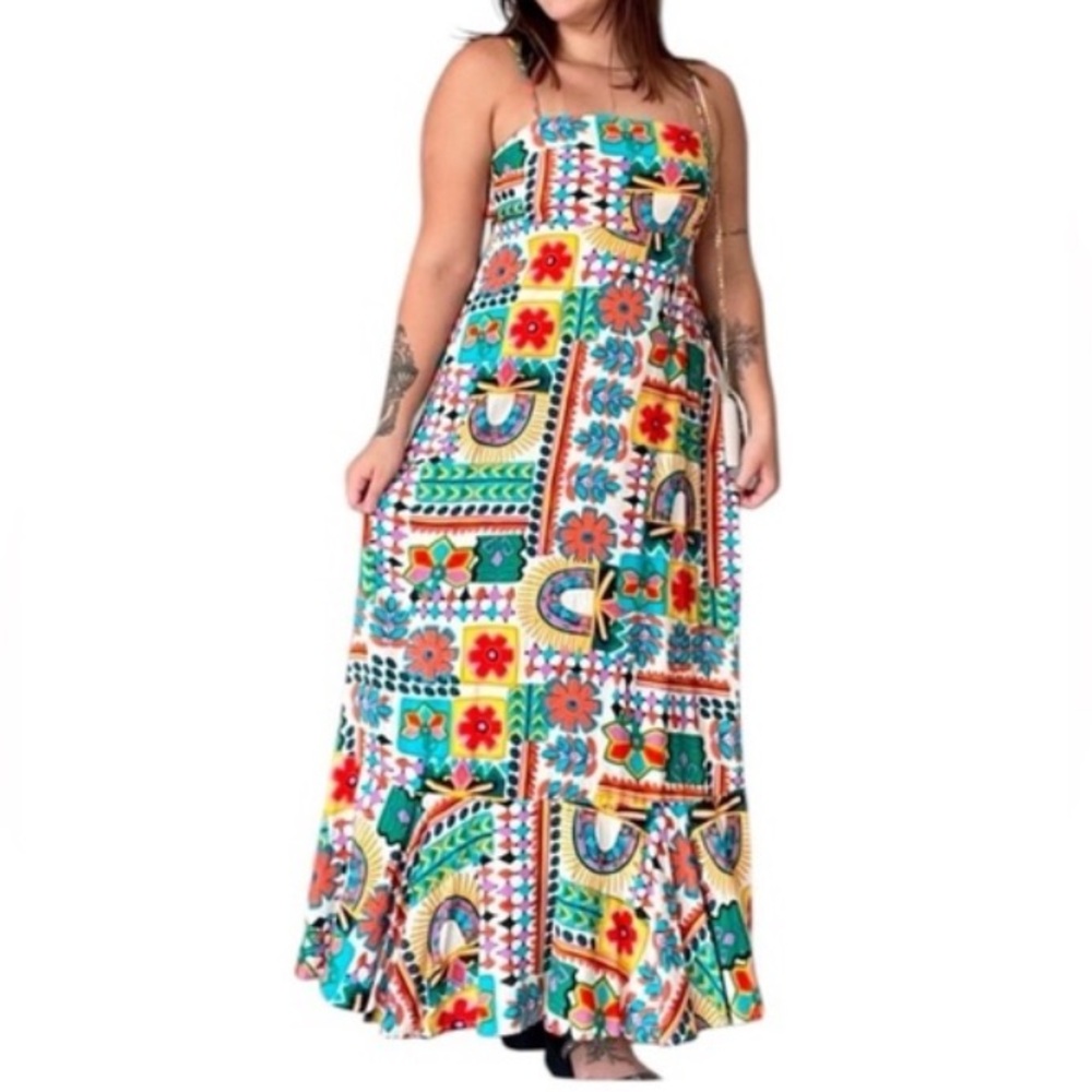 Paper heart Anthropologie Aztec sunrise vacation resort maxi dress size large